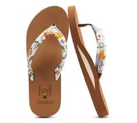 KuaiLu Womens Yoga Mat Flip Flops with Comfortable Arch Support Ladies Summer Beach Pool Waterproof Thong Sandals Comfort Supportive Cushion Slip on Cheap Flipflops Floral Beige 6