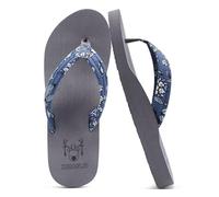 KuaiLu Womens Yoga Mat Flip Flops with Comfortable Arch Support Ladies Summer Beach Pool Waterproof Thong Sandals Comfort Supportive Cushion Slip on Cheap Flipflops Floral Grey 7