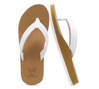 KuaiLu Womens Yoga Mat Flip Flops with Comfortable Arch Support Ladies Summer Beach Pool Waterproof Thong Sandals Comfort Supportive Cushion Slip on Cheap Flipflops Floral White Khaki 4