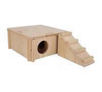 KuaJiGo Hamster Wooden Hideout, Multipurpose High Density Natural Wood Hamster House with Ladder, Chewable Climbing Toy for Small Pets Including Guinea Pigs and Bunnies