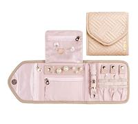 KUAK Travel jewellery Organizer, Jewellery Rolls for Women Soft and Lightweight, Mini Foldable Jewelry Case Bag with Zippered Pocket for Journey Rings Necklaces Earrings and Bracelets(Pink)