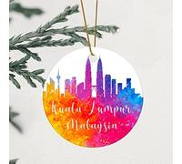 Kuala Lumpur Skyline Malaysia Christmas Porcelain Ornament Watercolour Skyline Building Round Christmas Ornament Warm Christmas 3.2 Inch Double-Sided Printing Christmas Tree Ornament Gift 2022