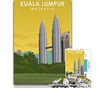 Kuala Lumpur Travel Poster 1000 Piece Jigsaw Puzzles,Challenging To Complete But Fun And Humorous with Matching Poster And Trivia Sheet 50x75cm