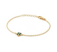 Kualitas Gold Four Leaf Clover Bracelet | Green Enamel Lucky Clover Charm | Gold Plated Sterling Silver Adjustable Bracelet