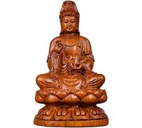 Kuan Yin Statue Decorations for Living Room Figurines, Guan Yin on Throne Statue Buddha Religious Decorative Altar Ornaments,Brown