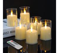 Kuandawei 6 Pack Flickering Flameless Votive Candles with Timer and Remote, Battery Operated Long Lasting 300+ Hours, Small Pillar LED Fake Candles for Wedding Home Decor, Acrylic Shell, 2" x 3"