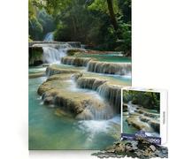 Kuang Si Waterfall Laos 1000 Piece Jigsaw Puzzle for Teenagers DIY Fun Clear Tone Pattern Assemble Night Fun (50x75cm)