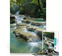 Kuang Si Waterfall Laos 1000 Piece Jigsaw Puzzle for Teenagers DIY Fun Clear Tone Pattern Assemble Night Fun (50x75cm)
