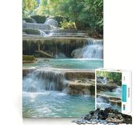 Kuang Si Waterfall Laos 1000 Piece Jigsaw Puzzle for Teenagers Logic Fun High Def Print Home Enjoyable Ideal Decor (50x75cm)