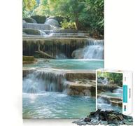 Kuang Si Waterfall Laos 1000 Piece Jigsaw Puzzles for Adults Unwind Game Snug Cut Playful Challenge Wall Accent (38x52cm)