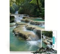 Kuang Si Waterfall Laos 1000 Piece Jigsaw Puzzles for Adults Unwind Game Snug Cut Playful Challenge Wall Accent (38x52cm)
