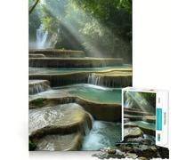 Kuang Si Waterfall Laos Adult Jigsaw Puzzles1000 Pieces DIY Play Perfect Connection Pattern Assemble Art Display (50x75cm)