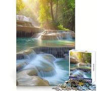 Kuang Si Waterfall Laos Hard Jigsaw Puzzle for Adults 1000 Pieces Think Smart Serene Game Family Game Perfect Decor (38x26cm)