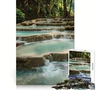 Kuang Si Waterfall Laos Jigsaw Puzzles for Adults 1000 Pieces Sharp Mind Bright Color Family Activity Wall Art (50x75cm)
