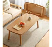 KUANGGE Mid Century Oval Wood Coffee Table，Living Room Tables Folding Table, Solid Wood Legssmall Sofa Side Table, Multifunctional Bedroom Leisure Table，No Assembly (Color : Natural, Size : 100cm)