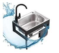 KUANGGE SinkRectangular Wall Mount Sink Commercial Restaurant with Drainer Unit and Tap Single Bowl Stainless Steel Sink for Outdoor Garage Commercial Restaurant Kitchen Laundry Room.