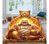 KuangGeKG Buddha statue Quilt Cover 3D Print Bedding Sets Unique Culture 2 Pieces With Cushion Zipper Closure Easy Care Super Soft Comfortable for Children Adults Single(135x200cm)