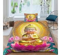 KuangGeKG Buddha statue Quilt Cover 3D Print Bedding Sets Unique Culture 2 Pieces with Pillowcases Zipper Closure Polyester Resistant Super Soft for Children Adults Single(135x200cm)