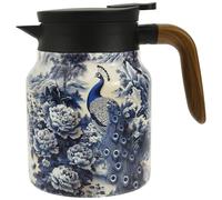 Kuanght 1000ml Insulated Teapot, Vintage Floral Pattern Insulated Tea Pot with Built In Infuser and Handle Stainless Steel Teapot with Lid for Coffee, Hot Tea and Beverage(Blue)