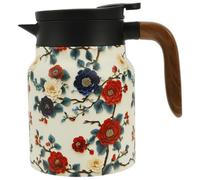 Kuanght 1000ml Insulated Teapot, Vintage Floral Pattern Insulated Tea Pot with Built In Infuser and Handle Stainless Steel Teapot with Lid for Coffee, Hot Tea and Beverage(White)