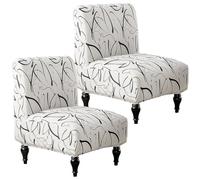 Kuanght 2 Pcs Armless Accent Chair Cover Slipcover, Furniture Protector Covers Stretch Removable Chair Covers for Living Dining Room Hotel Armless Accent Chairs(Black and white)