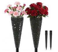 Kuanght 2PCS Conical Grave Vase, Memorial Cemetery Flower Holder with Drainage Design and Long Spike Stake, Plastic Headstone Vase for Memorial Visits, Remembrance Ceremonies and Funeral Services