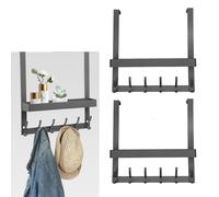 Kuanght 2Pcs Over Door Hanger Hooks, Aluminum Rustproof Over the Door Coat Hangers with 6 Hooks and Storage Tray, Doors Storage Rack for Bathroom, Bedroom, Kitchen, Office