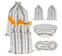 Kuanght 4 Pcs Linen Bread Bags with Bowl Cover, 45x30cm Reusable Drawstring Breads Storage Bags with TPU Lined, Washable Breads Storage Container for Sourdough Bread and Rolls