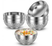 Kuanght 6 Pcs Stainless Steel Bowls, 500ml Double Walled Insulated Bowl Set, Lightweight Reusable Metal Soup Bowls Multipurpose Dinner Bowl for Rice, Salad, Fruit and Cereal, Dishwasher Safe(500ml)
