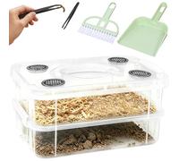 Kuanght Mealworm Breeding Set, Double-Layer Mealworm Breeding Container with Tweezers, Scoop and Cleaning Brush, Fine Mesh Live Reptile Food Storage for Crickets, Lizards, Dubia and Cockroaches