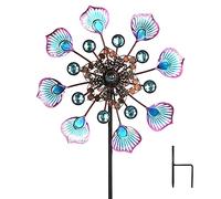 Kuanght Outdoor Metal Wind Spinners 90cm Peacock Tail Wind Spinners with Stable Stake, Metal Windmills for Garden Yard Patio Lawn Ornament(Blue)
