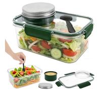Kuanght Salad Pod Container with Lid 21x14x11.5cm, Built-In Bowl, Rectangular Salad Pod with Leakproof Dressing Case, Transparent Mason Jar Container for Home Preparation Fitness Life and Picnic Time