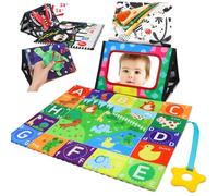 KUANGO 2 Pcs Tummy Time Toys Baby Mirror Newborn Toys 0-3 Brain Development, Tummy Time Mirror Baby 6-12 Months High Contrast Montessori 0-6 Months