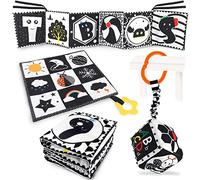 KUANGO 3 Pcs Black and White High Contrast Baby Toys for Newborn, Montessori Sensory Soft Book for Early Education, Infant Tummy Time Toys 0-9 Months Baby Gifts