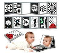 KUANGO Black and White High Contrast Tummy Time Mirror Toys Newborn Toys 0 6 Months Brain Development Infant Stimulating Sensory Baby Book 0-3 3-6 2 4 5 Months Old Baby Boy Girl Gifts