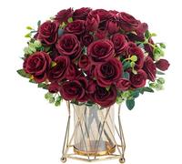 KUANINUNAR 4 Bunches Rose Artificial Flowers Red Fake Roses Bouquet Valentine's Day Artificial Rose Flowers Bouquet Faux Rose Bridal Bouquets for Wedding Party Home Table Decoration Centerpieces
