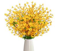 KUANINUNAR Artificial Forsythia Flower Branches 3PCS Spring flowers Fake Flowers Jasmine Bouquets Silk Yellow Orchids Bouquets Faux Forsythia Stems for Vase Wedding Home Party (Yellow)