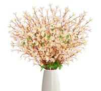 KUANINUNAR Artificial Forsythia Flower Branches 3PCS Spring flowers Fake Flowers Jasmine Bouquets Silk Yellow Orchids Bouquets Faux Forsythia Stems for Vase Wedding Home Party (White)