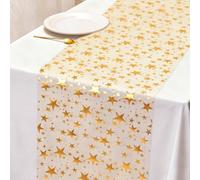 KUANINUNARA 3 Rolls Gold Star Table Runner 11"x108" Glitter Metallic Foil Table Runner Thin Mesh Tabletop Centerpiece Decoration for Home Holiday Wedding Christmas Party Dinner (Star)