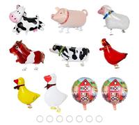 KUAOOAUK 10 PCS Farm Animals Balloons, Foil Walking Animal Balloons with 7 PC Towing Ropes, Inflatable Farm Birthday Decorations for Theme Baby Shower Party Supplies (Horse Duck Pig Rooster Cow Sheep)