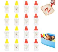 KUAOOAUK 16PCS Mini Ketchup Bottles, 25ml Small Refillable Condiment Squeeze Bottles with Sturdy Screw Cap, Portable Honey Sauce Salad Dressing Dispensers Containers for Adults Lunch Box Accessories