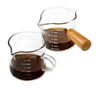 KUAOOAUK 2 Pcs Espresso Cups with Handle, 2.5 oz Double Spout Mini Glass Measuring Cup, Clear Scale Espresso Accessories with V-Shaped Mouth for Coffee Milk Liquid