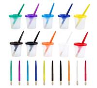 KUAOOAUK 20 Pcs Kids Paint Cups, included 10 Pieces Spill Proof Paint Pots with Lids and 10 Pieces Paint Brushes, Assorted Colored Plastic Paint Sets for Supplies Art School (10 Colors)