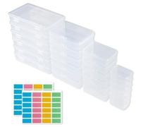 KUAOOAUK 24 PCS Storage Containers Box with Hinged Lid, Mini Plastic Organizer, Mixed Sizes Rectangular Empty with 2 PCS Label Stickers, Clear Craft Organizers for Small Items Art Jewelry Projects