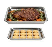 KUAOOAUK 2PCS Stainless Steel Toaster Oven Pans for Baking, Professional Bakeware Oven Tray, Mirror Finish & Roll Edge Dishwasher Safe Baking Tray Set for Biscuits Bread (Medium/Large)