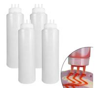 KUAOOAUK 4 Pcs 3 Hole Squeeze Bottle 24oz Sauce Bottle with Twist on Cap Lids, Plastic Condiment Dispenser with Nozzles for Ketchup BBQ Sauce Mustard Salad Dressing