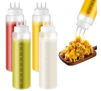 KUAOOAUK 4 PCS 3 Hole Squeeze Sauce Bottles, 24oz Squeeze Condiment Bottles with Twist on Cap Lids, Plastic Condiment Dispenser with Nozzles for Ketchup BBQ Sauce Mustard Salad Dressing