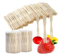 KUAOOAUK 400 PCS Mini Bamboo Forks, 3.5 inch Disposable Cocktail Forks, Fancy Toothpicks for Appetizers with Case, Small Wooden Food Picks for Charcuterie Boards Accessories Fruits Party Supplies