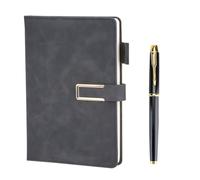 KUAOOAUK A5 Leather Notebook, Classic Executive Business Notepad with Pen, 240 Thick Pages A5 Buckle Journal Diary for Office Home School Writing & Note Taking (Black)