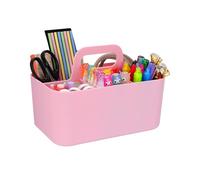 KUAOOAUK Multipurpose Caddy Organizer, Stackable Cleaning Caddy with Handle, Pink Plastic Divided Storage Box, Really Useful Storage Box for Stationary, Desk Organiser